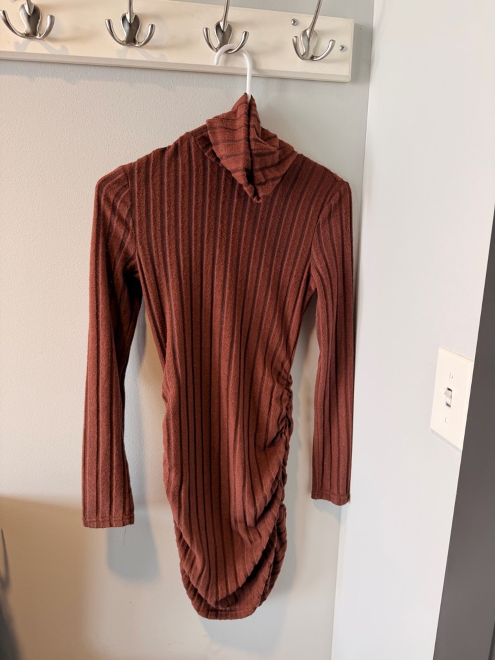 SHEIN Rust Brown Ribbed Midi Dress